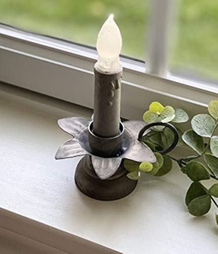 Grey Vintage Farmhouse Style Taper Candle Holder | Primitive Shabby Chic Flower Design Candle Pan | 3 Inch #TOP2
