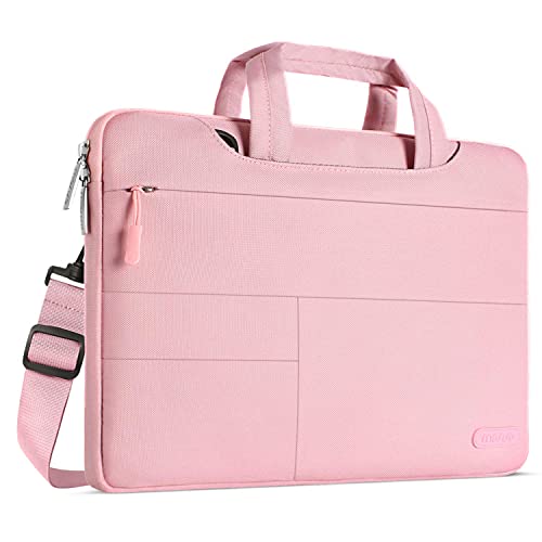 MOSISO Polyester Shoulder Bag with Storage Pockets Compatible 13-13.3 Inch Laptop, Pure Light Pink
