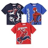 Disney Marvel Spiderman Miles Morales Little Boy Short T-Shirt 3 Pack Girl Tee Shirt Kid Cotton Graphic Tops Summer Apparel Outfit Children Athletic Sports Cloth Fall Jersey Blue/Red/Black 4-5 Years
