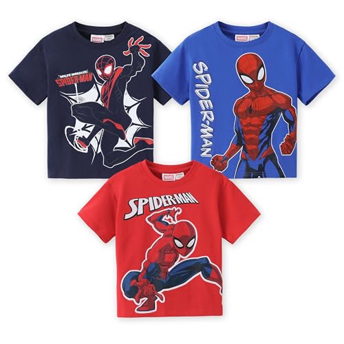 Disney Marvel Spiderman Miles Morales Little Boy Short T-Shirt 3 Pack Girl Tee Shirt Kid Cotton Graphic Tops Summer Apparel Outfit Children Athletic Sports Cloth Fall Jersey Blue/Red/Black 4-5 Years - image 1