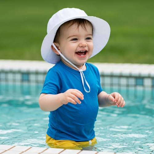 Durio Infant Sun Hat Baby Hats Summer Beach UPF 50+ Sun Protection Newborn Sun Hats Double Sides Cap for Baby Girl Bucket Hat D White Solid 18.1"(46cm)/3-6 Months