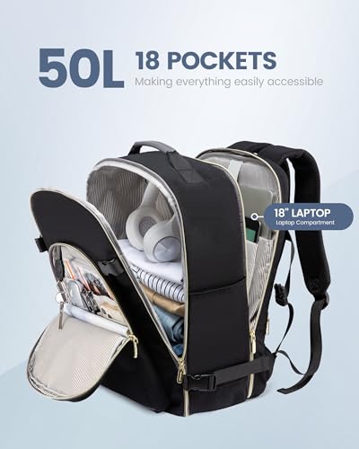 Image of LOVEVOOK 50L Travel Backpack Flight Approved Carry on Backpack,3 Packing Cubes,Waterproof Personal Item Travel Bag,TSA Carry on Luggage Suitcase Travel Essentials,Gifts for Women & Men,fits 18 inch Laptop