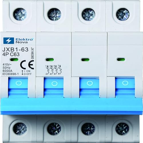 Interruptor magnetotérmico trifásico ELEKTRONOVA 4P 63A para carril DIN en cuadros de 380V