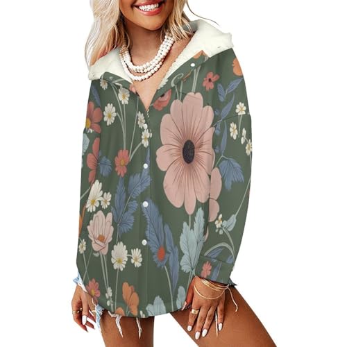 Veste polaire boutons femme manteaux chaude à capuche sherpa blouson hiver vert