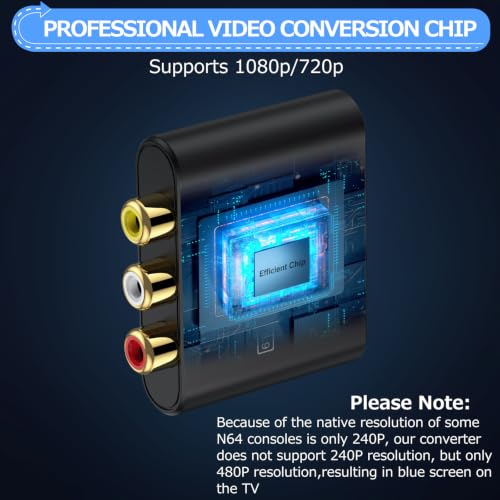 Image of CAMWAY RCA to HDMI Converter - 1080P AV to HDMI Video Converter 16:9 /4:3 Conversion Mini Composite CVBS Audio Video Adapter Supports PAL,NTSC for Wii,PS1,PS2,N64,X-Box,VHS, VCR, Blue-Ray DVD Players