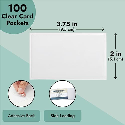 Juvale LEJUVO-TT-20245-061917-01-V1 100-Pack Clear Business Card Pockets Holders 3.75X2 In, Self-Adhesive Side Load Plastic Protector, Sleeves Labels, Bulk Set For Storage, Organization, Labeling Bins, Folders, And Files thumb #4