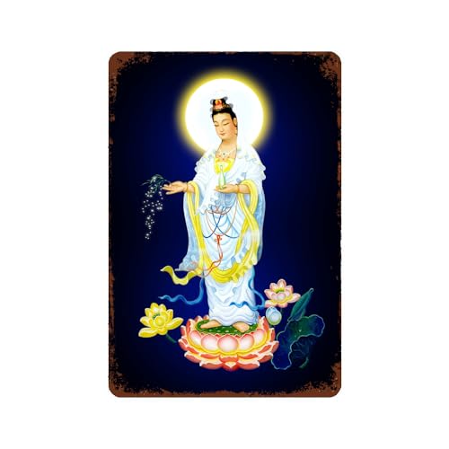 Yin,Kwan Yin,Quan Yin Poster,Chinese God Poster Funny Wall Art Tin Painting Suitable for Bar Cafe Restaurant Billiard Hall Hotel Home Decoration (08×12inch)