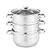 3-poziomowy parowar ze stali nierdzewnej 20 cm, 1-częściowy garnek (20 cm), 1-częściowy parowar (20 cm) ze szklaną pokrywką, kolor: srebrny, materiał: stal nierdzewna