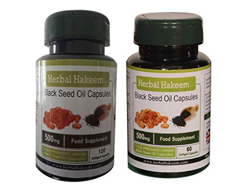 Black Seed Oil Capsules 500mg, 180 Capsules (Made in The UK) - Nigella Sativa, Cold Pressed
