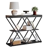 Garvee 3-Tier Entryway Table, Industrial Console Sofa Table with Storage, Accent Table with Open Shelves, X-Shaped Metal Frame, Foyer Table for Entryway, Hallway, Black