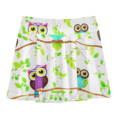 Girls Skorts Athletic Shorts Tennis Skirts Kids Uniform Teen Cheer Colorful Owls Branch Green Leaves 3t