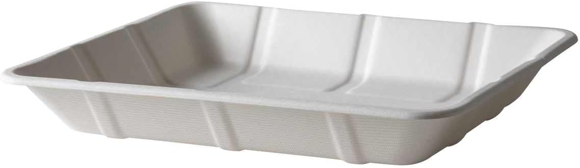 ECO PRODUCTS Disposable #8D Meat & Produce Food Trays, Case of 300, 10.5"x8.5" Vanguard Container, Compostable Renewable White Molded Fiber, No PFAS, Hot or Cold Foods, ASTM Compliant, BPI-Certified