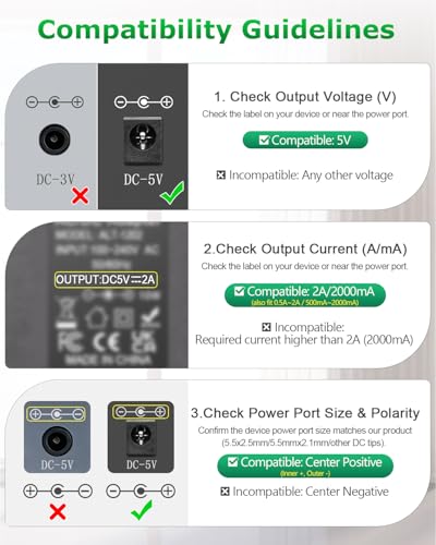 Arkare 5V 2A 10W DC Power Supply Adapter AC/DC Wall Plug Charger AC 100V-240V to D C 5 Volt 2Amp 1A 1.5A Replacement Power Cord USB Type C for Security Camera Baby Monitor Scanner TV Box Raspberry