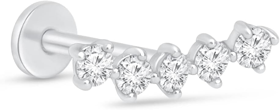 1/5 Carat Diamond Constellation Ear Crawler 14K Solid Gold Cartilage Stud Earring Helix Conch Diamond Ear Piercings Internally Threaded Flat Back (Carat 0.20ct, G-H, Clarity SI1-SI2), SINGLE STUD/PAIR