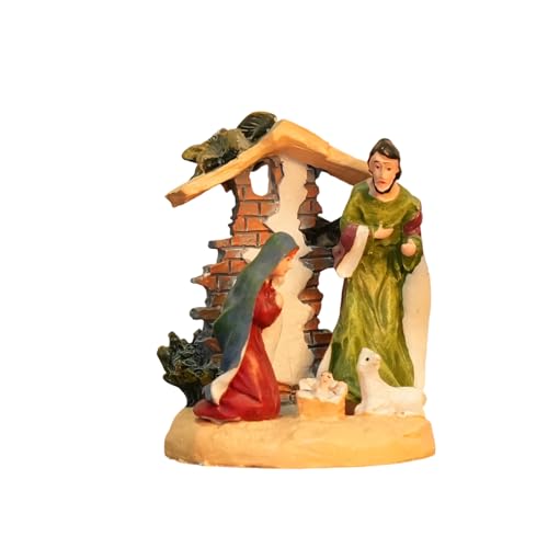 Beimus Figuras de belén de Navidad, estatua de resina con centro de mesa estable de la Sagrada Familia, decoración del hogar, resinas de la Sagrada Familia con establo