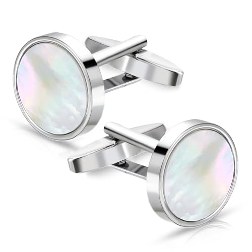 Ouligay Perlmutt Manschettenknöpfe Herren Manchettenknoepfe Silber Perle Cufflinks for Men Hochzeit Klassische Manschettenknöpfe Hochzeit Tanzparty Business