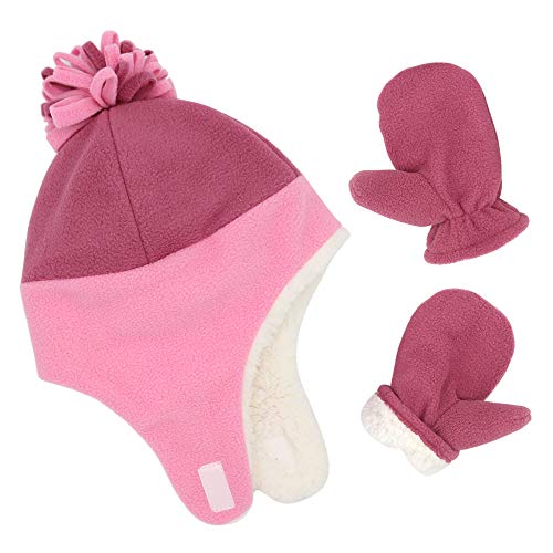 Baby Boy Sherpa Hats and Mittens Set Toddler Gloves Warm Fleece Winter Hat Baby Girl