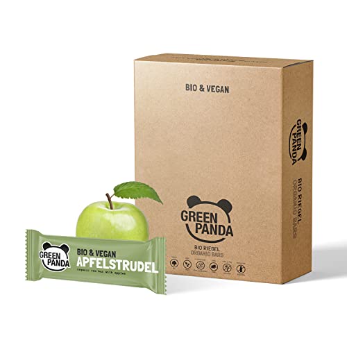 Barritas veganas, Snack Paleo vegano puro y con ingredientes orgánicos. Barritas energéticas 12x30 en una caja sabor 'Strudel de manzana' de Green Panda