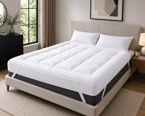 GMTEXTILE Thick Single Mattress Topper 5cm Microfiber Single Bed Topper Single Bed Mattress Toppers Best Anti Allergenic (Single 90 X 190cm)