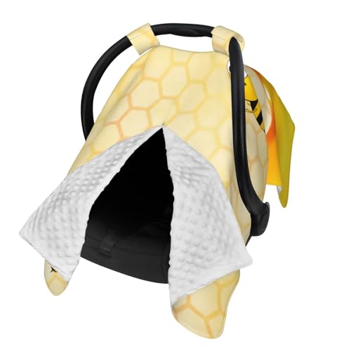 Happy Bumble Bees Yellow Baby Car Seat Cover & Nursing Cover - Breathable Stretch Multi-Use Cover for Breastfeeding, Stroller Sunshade & Infant Carrier