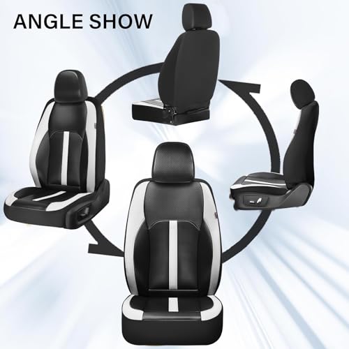 Image of Coverado Leather Car Seat Covers Front Seats & Carbon Fiber, Waterproof and Durable All Weather Protector, Universal Fit for SUV, Pickup Truck, Sedan, Automotive Vehicle Interior, Black&White
