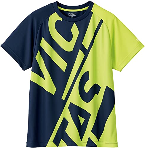 [ヴィクタス] 男女兼用 卓球シャツ ブロック ロゴ ティー(BLOCK LOGO TEE) ネイビー/ライムグリーン 2XL 632102