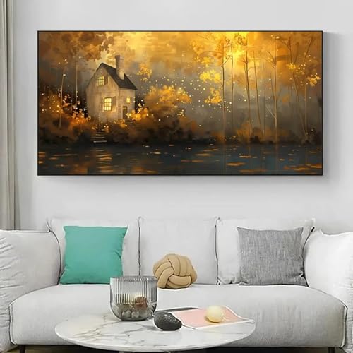Impression sur toile cabane jaune XINBAO 20x40 cm avec cadre pour salon