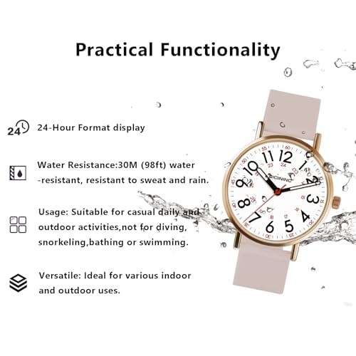 Image of Watch with Second Hand Nursing for Women, Analog Watches for Nurses, 12 /24 Hour Military Time, Easy Read Dial, Colorful Silicone Band