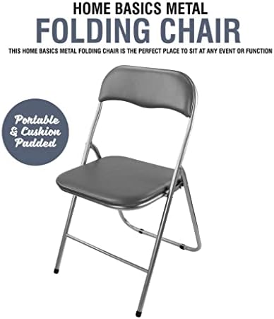 HOMION Folding, Desk Chair, Padded Light Weight, Space Saving, Silver Frame, Faux Leather Padded Seat (GREY)