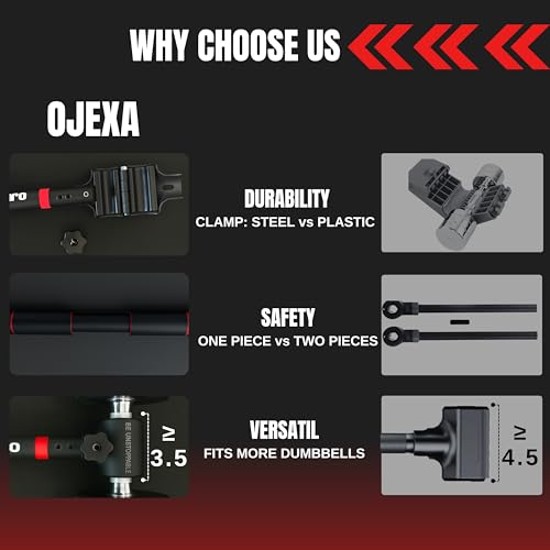 OJEXA Dumbbells to Barbell Converter Set, Adjustable Weights, 200 lb Capacity, Steel Clamp, Home Gym by OJEXA - Image 6