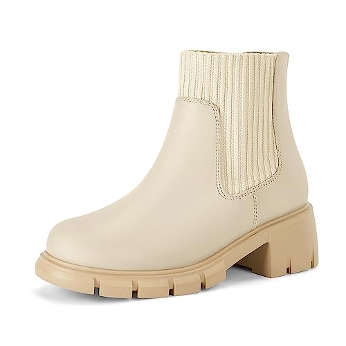 Coutgo Girl Boots Kids Ankle Boots Back Zipper Round Toe Chelsea Platform Elastic Short Booties Snow Boots for Little Kids/Big Kids