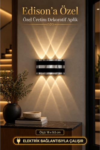 LED Aplik, Gümüş, Çift Yönlü Modern Dekoratif Duvar Lambası, 18 x 9.5 cm, İç Dış Mekan