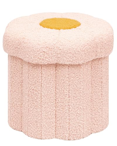 PINPLUS Folding Storage Ottoman, Pink Boucle Daisy Footstool Pink