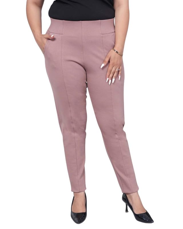 Image of Mlada Women's Solid Cotton Lycra High Waist Ankle Length Tummy Tucker Jeggings Trouser with 2 Side Pockets | Office Wear Summer Pants | Regular Fit, Stretchable, Comfortable & Stylish Everyday Bottoms