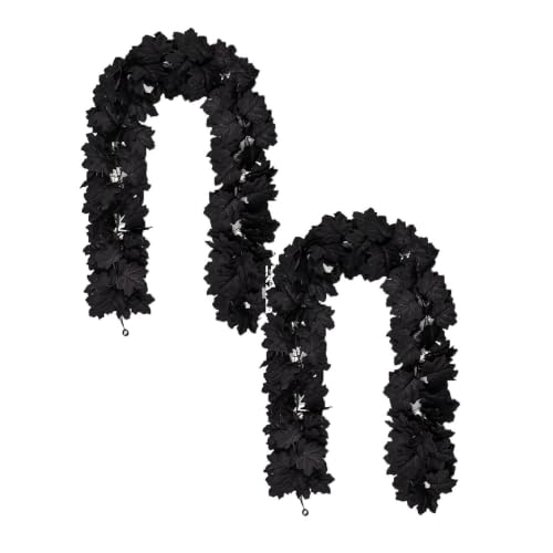2Pack 5.9FT Artificial Autumn Halloween Garland with Black Maple Leaf (Black) - image 1