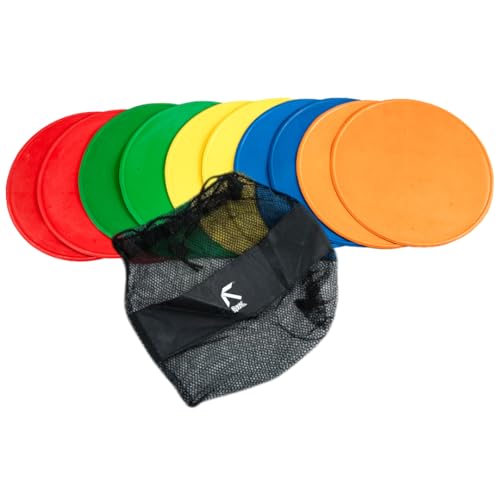 Fitness Health Flat Set of 10 Round Disc Markers - Strong, Durable & Thick Rubber Discs - 21cm Multi-Coloured Discs - Non-Slip Spot Markers For Outdoor, Indoor Use - Suitable for Hard, Soft Surfaces