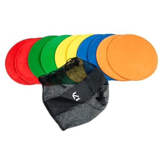 Fitness Health, Juego de 10 Discos Redondos - Discos de Goma Resistentes, Duraderos y Gruesos - 21cm Multicolor - Marcadores Antideslizantes, Uso Exterior, Interior - para Superficies Duras y Blandas