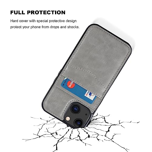 Image of KIHUWEY Compatible with iPhone 13 Case Wallet with Credit Card Holder, Premium Leather Magnetic Clasp Kickstand Heavy Duty Protective Cover for iPhone 13 6.1 inch (Gray)