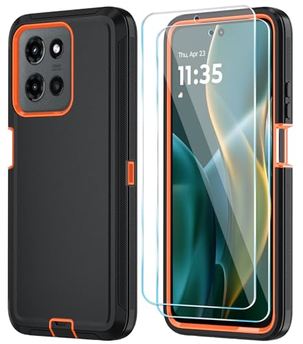 Qinmay for Motorola Moto G Power 5G 2025 Case, 3-Layer Cover, BlackOrange