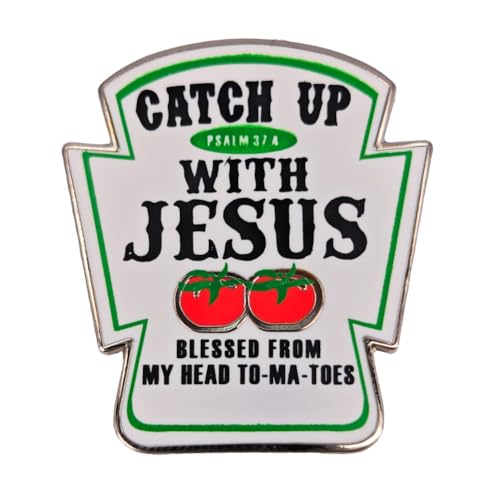 Image of Enamel Pin,Catch Up With Jesus Blessed From Head To Toe Lapel Pin,Novelty Christian Brooch,Ketchup Tomato Sauce Bottle Badge,Decor DIY,Denim Jacket Backpack Canvas Bag Accessorry