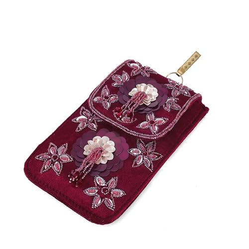 Image of J I ACCESSORIES Velvet Saree Clutch Mobile Pouch Waist Clip Ladies Purse Gift For Women