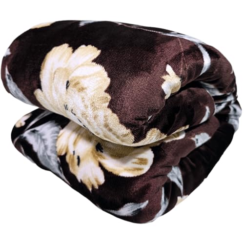 Image of Winter Premium Flannel Velvet Warm Duvet Cover Quilt Cover | Rajai Cover | Blanket Cover | Comforter Cover Single Size 60x100 inches Woollen (Brown Pink Flowr, Single Bed)