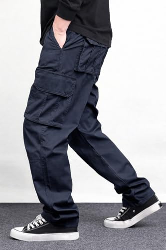 Image of MiraMichi Men's Relaxed Fit Solid Pattern Cotton Cargo Pant with 6 Pocket Button Down Closure Type and Standard Length | Six Pockets Cargos Pant's |Bonkers Joggers for Men