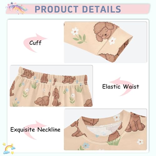 Pajama Sets Long Sleeve Cute Dog Puppies with Floral Soft Comfy Sleepwear 2 Piece PJS 3-8T4