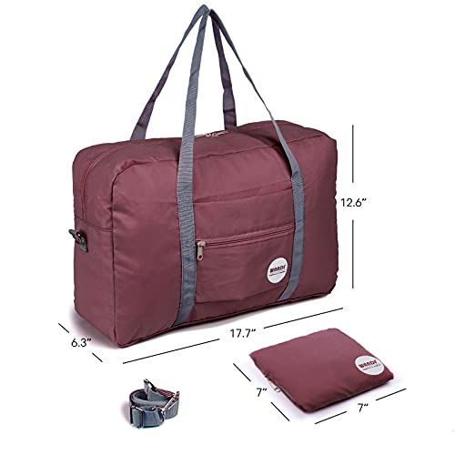 For Spirit Airlines Personal Item Bag 18X14X8 Travel Duffel Bag Underseat Foldable Carry-On Luggage For Women（B-Wine Red With Shoulder Strap） #TOP7