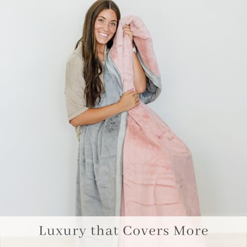 Image of Saranoni Oversized Luxury Blanket | Breathable Super Soft, Lush, Plush Comfy Blankets for Adults | Light Pink /Gray - X-Large 60 inch x 80 inch