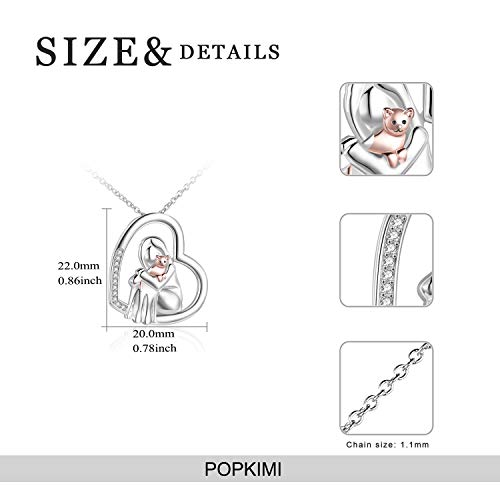 Popkimi 925 Sterling Silver Cat Lover Pendant Necklace Cat Memorial Gifts For Women Teen Girls Animal Heart Jewelry Birthday Gifts #TOP3