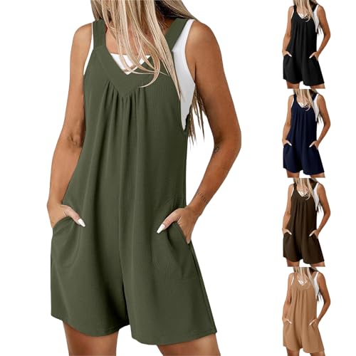 Women's Summer Tank Top Romper Sleeveless V Neck Loose Shorts Jumpsuit Spaghetti Strap Jumpsuits with Pockets4