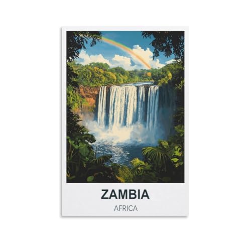 Image of FJIWECWSQ Zambia Africa Vintage Travel Poster 08x12inch(20x30cm) Canvas Wall Art Painting Prints