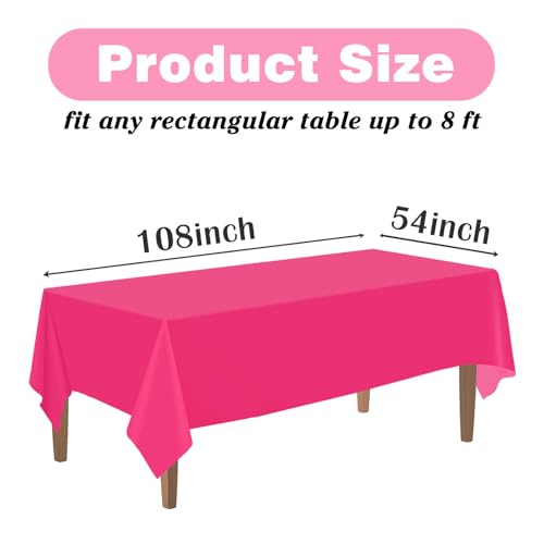 Image of Kopokita 6 Pack Hot Pink Plastic Tablecloths Disposable 54 x 108 Inch
